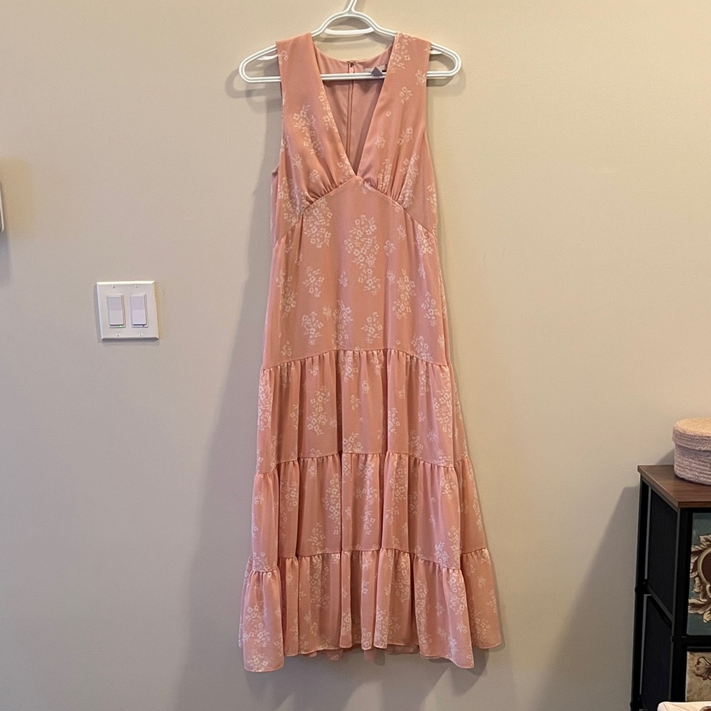 H&M Sleeveless Pink Floral Tiered Maxi Dress